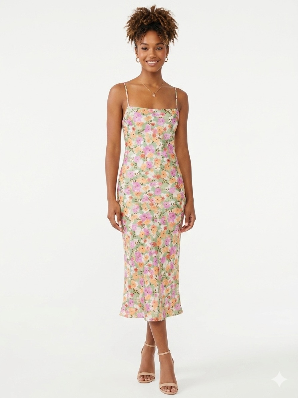 Don’t Ask Amanda Pastel Floral Satin Slip Midi Dress Size XS